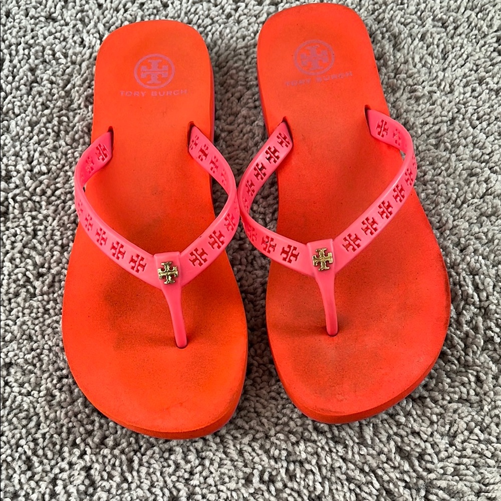 Tory Burch Orange and Pink Flip Flops